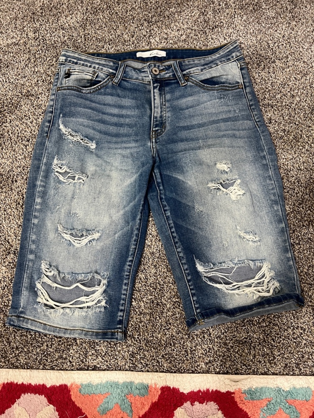 KanCan Light Blue Denim Shorts with Gold Stitching Bermuda